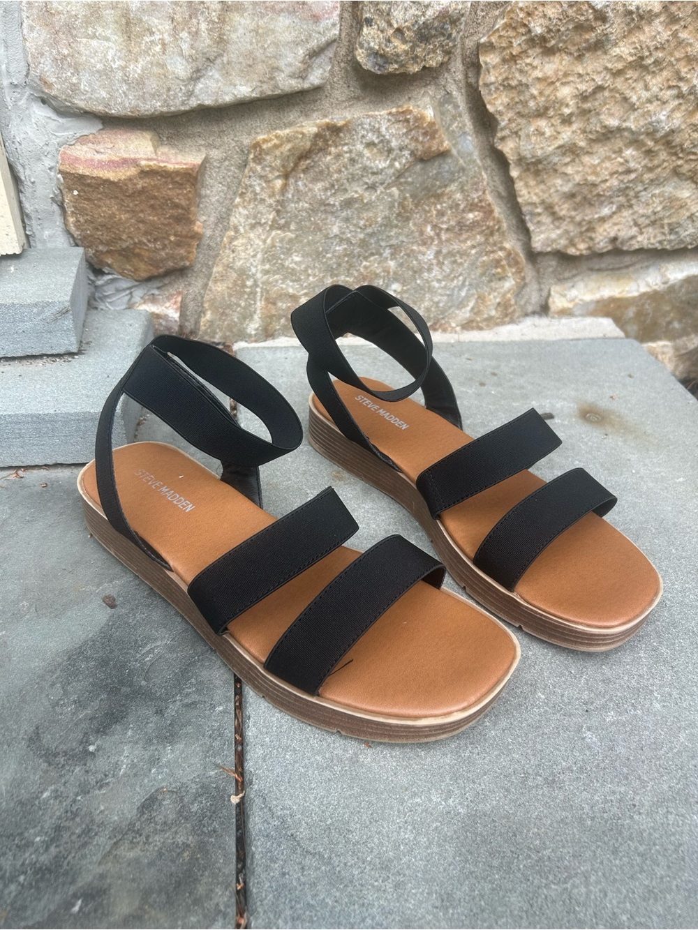 Steve Madden Black Strappy Platform Sandals (sz 5)